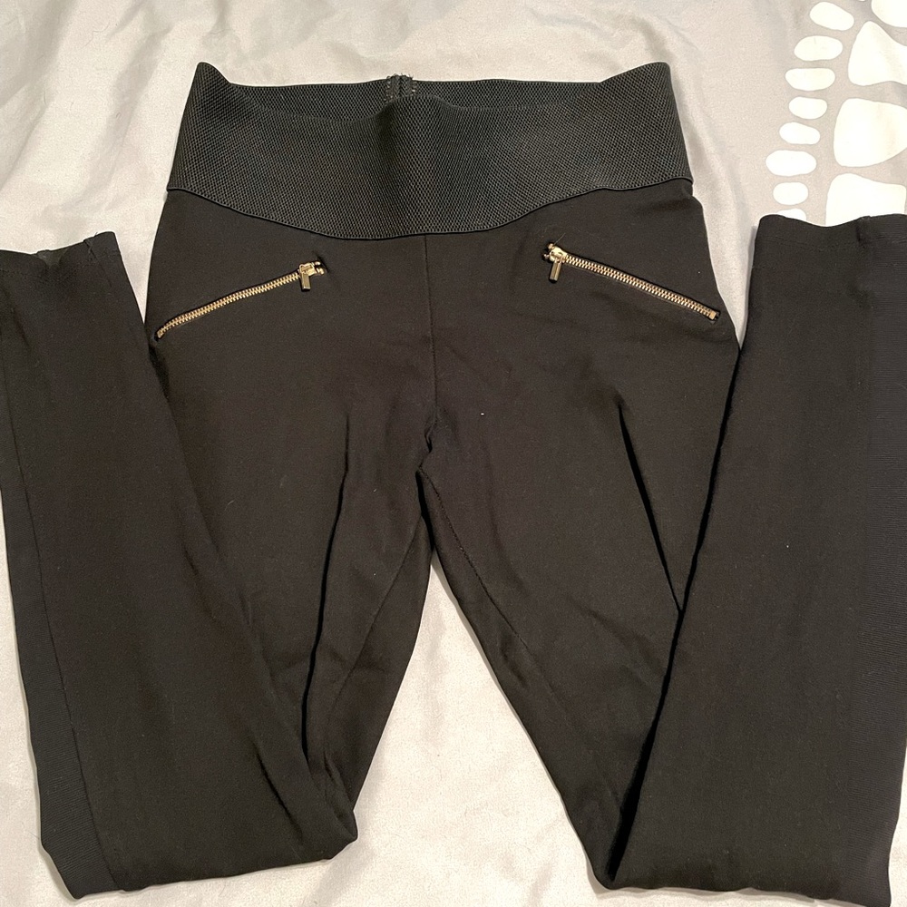 Zara black high waisted leggings with zipper detail